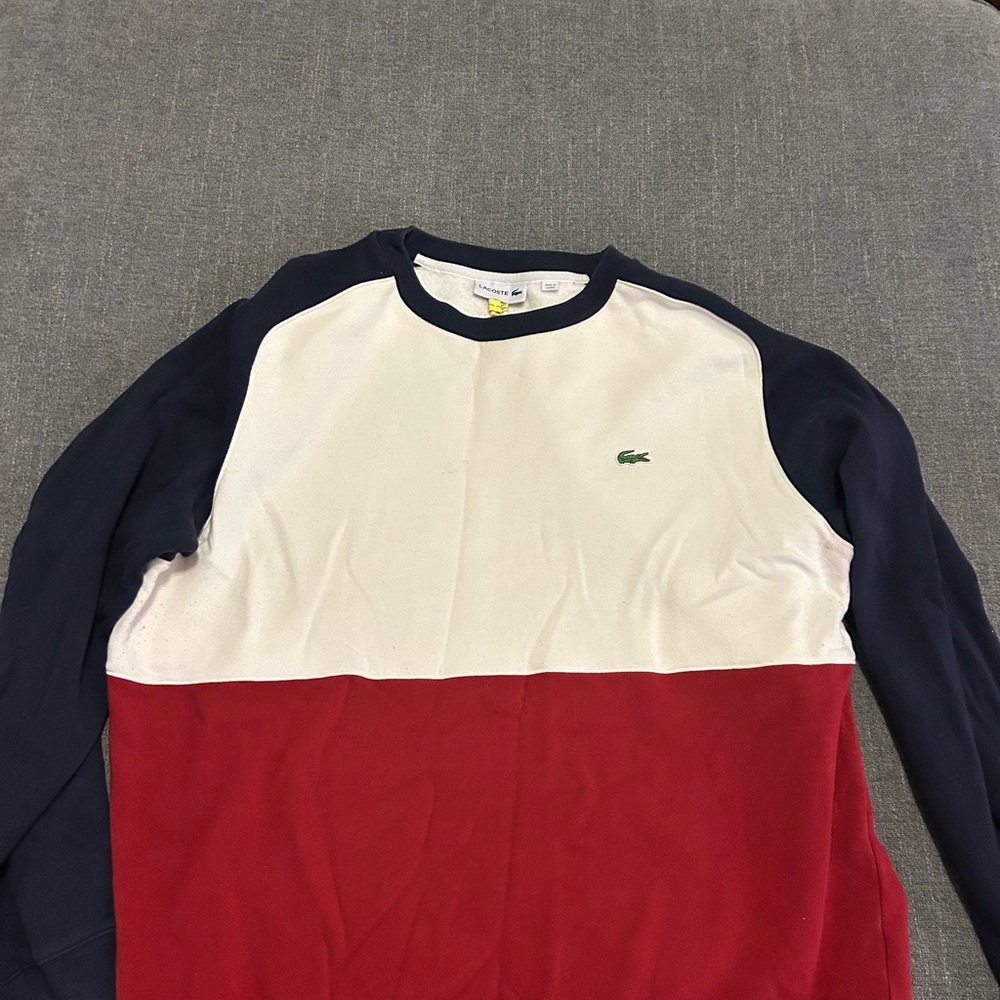 Lacoste Red and White Sweatshirt Stylish Color Block Design